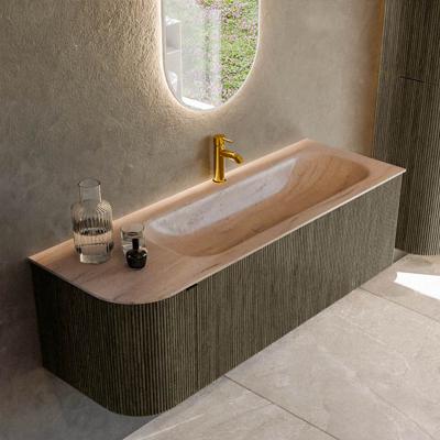 Badmeubel Mondiaz Kurve-Dlux | 135 cm | Meubelkleur Shadow | Wastafelkleur Saba | Solid surface | Wasbak rechter zijde spoelbak | 1 kraangat