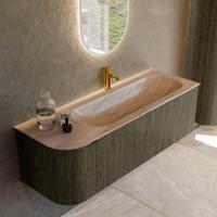 Badmeubel Mondiaz Kurve-Dlux | 135 cm | Meubelkleur Shadow | Wastafelkleur Saba | Solid surface | Wasbak rechter zijde spoelbak | 1 kraangat