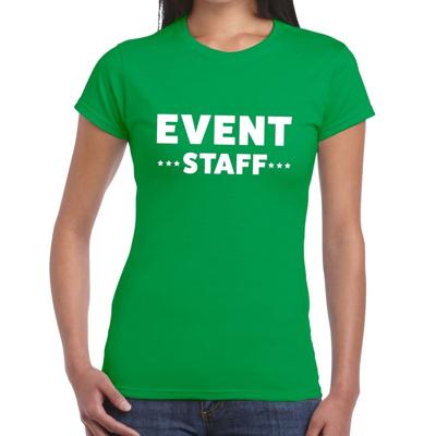 Event staff tekst t-shirt - groen - voor dames - evenementen personeel - crew kleding