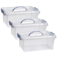 Opslagbox AZUL serie - 3x - met deksel - transparant - 8.5 liter - 36 x 26 x 15 cm - kunststof