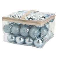 48x stuks kunststof kerstballen ijsblauw 6 cm in opbergtas/opbergbox - thumbnail