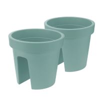 Set van 2x stuks balkon plantenpotten/bloempotten mint groen 28 x 25 cm van kunststof Set van 2x stuks balkon plantenpotten/bloempotten mint groen 28 x 25 cm van kunststof