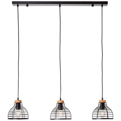 Brilliant HanglampAvia 3-lichts zwart met houtbruin - 99561/76