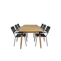 Julian tuinmeubelset tafel 100x210cm en 6 stoel armleuning Lindos zwart, naturel. - thumbnail