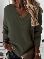 Casual Loose V Neck Plain Sweatshirt