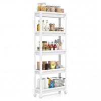 5-Laags Rolwagen Smalle Serveerwagen van Kunststof met Soepel Rollende Wielen Mobiele Opbergwagen 54 x 18,5 x 124 cm-Wit