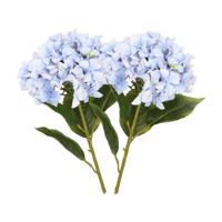 Kunstbloem Hortensia tak - 2x - lichtblauw - 109 cm - losse steel - Kunst zijdebloemen