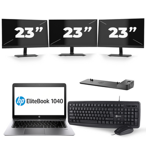 HP EliteBook Folio 1040 G1 - Intel Core i5-4e Generatie - 14 inch - 8GB RAM - 240GB SSD - Windows 11 + 3x 23 inch Monitor