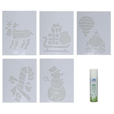 Kerst sfeer raamsjablonen met ECO spuitsneeuw - 5x stuks - 22 x 35 cm - raamdecoratie