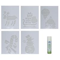 Kerst sfeer raamsjablonen met ECO spuitsneeuw - 5x stuks - 22 x 35 cm - raamdecoratie