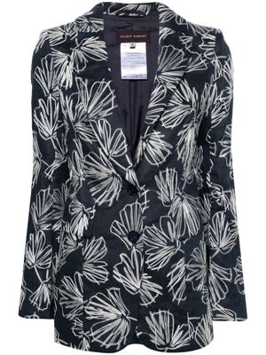 Talbot Runhof blazer en lin à fleurs brodées - Bleu