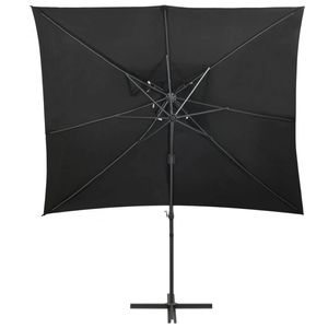 The Living Store Tuinparasol - Zwart - 250x250x253 cm - UV-beschermend polyester - Stevige kruisvoet - 360 graden