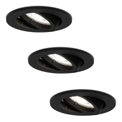 Set van 3 Oslo LED inbouwspot - 4 Watt 345 Lumen - 6500K Neutraal wit - GU10 - Dimbaar - Rond - Kantelbaar - IP20 Stofdicht - Zwart