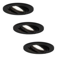 Set van 3 Oslo LED inbouwspot - 4 Watt 345 Lumen - 6500K Neutraal wit - GU10 - Dimbaar - Rond - Kantelbaar - IP20 Stofdicht - Zwart
