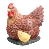 Kip met kuiken tuin beeldje - voor binnen/buiten - 19 cm - dieren tuinbeelden