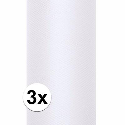Hobby/decoratie witte tule stof - 3x rollen - op rol - 15 cm x 9 meter - Gaatjesstof