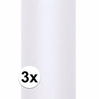 Hobby/decoratie witte tule stof - 3x rollen - op rol - 15 cm x 9 meter - Gaatjesstof