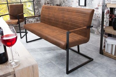 industrieele sledebank LOFT 160cm vintage bruin met armleuning - 38198