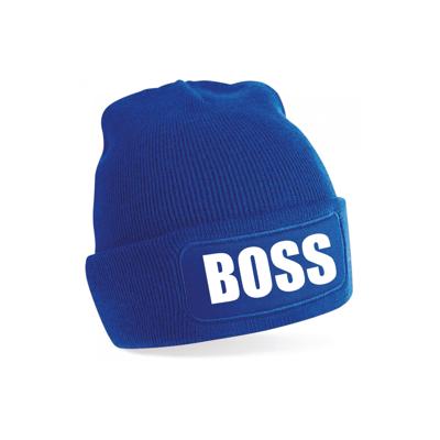 Bellatio Decorations wintermuts - Boss - blauw - voor volwassenen - Wintersport - cadeau muts Bellatio Decorations wintermuts - Boss - blauw - voor volwassenen - Wintersport - cadeau muts