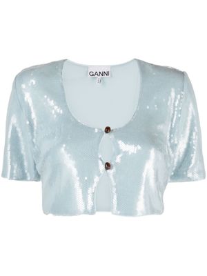 GANNI blouse crop à sequins brodés - Bleu