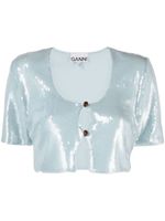 GANNI blouse crop à sequins brodés - Bleu