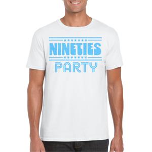 Bellatio Decorations Verkleed T-shirt voor heren - nineties party - wit - blauw glitter - themafeest 2XL  -