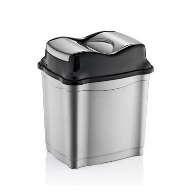 Afvalemmer/vuilnisbak - zilver/zwart - met deksel - 9 liter - BPA vrij - 19 x 26 x 32 cm