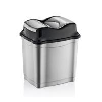 Afvalemmer/vuilnisbak - zilver/zwart - met deksel - 9 liter - BPA vrij - 19 x 26 x 32 cm