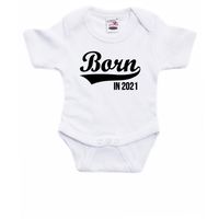 Born in 2021 cadeau baby rompertje wit babys - thumbnail