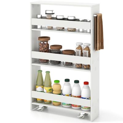 Slanke Opbergwagen met 4 Niveaus Smalle Mobiele Serveerwagen met Open Planken Wit