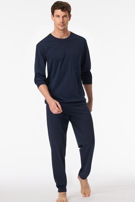 Schiesser Pyjama blauw met boord