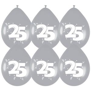 25 jaar getrouwd Jubileum thema ballonnen - 6x stuks - zilver - versiering - feestartikelen