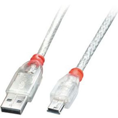 Lindy 41781 0.5m USB A Mini-USB B Rood, Zilver, Doorschijnend USB-kabel