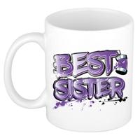 Cadeau koffie/thee mok voor zus - paars - graffiti letters - de beste - 300 ml Cadeau koffie/thee mok voor zus - paars - graffiti letters - de beste - 300 ml