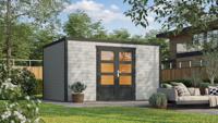 Outdoor Life Quby blokhut 400x300 cm 28 mm vuren lichtgrijs-donkergrijs exterieur gecoat- Plat dak- - Outdoor Life