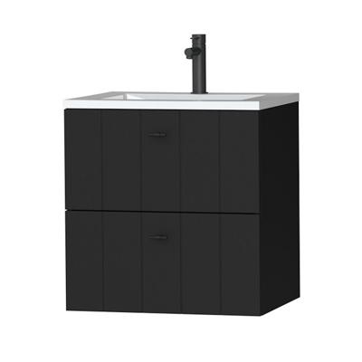 Tiger Maryport Meubelset 60 cm met 2 lades Mat zwart incl Quadro wastafel Hoogglans wit - 1496008915