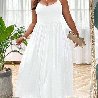 Bon&Bon Plus Size Black Maxi Dress - Backless A-Line Cami Outfit White / 4XL