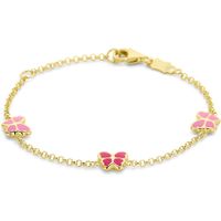 Armband Vlinders geelgoud-emaille roze 11-13 cm