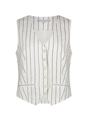 Red Button Waistcoat Cotton Linen Stripe Srb4514 Gilets Navy