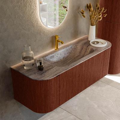 Badmeubel Mondiaz Kurve-Dlux | 130 cm | Meubelkleur Ruby | Wastafelkleur Oza | Solid surface | Wasbak midden spoelbak | 1 kraangat