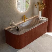 Badmeubel Mondiaz Kurve-Dlux | 130 cm | Meubelkleur Ruby | Wastafelkleur Oza | Solid surface | Wasbak midden spoelbak | 1 kraangat