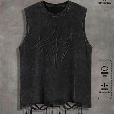 Bon&Bon Men's Distressed Cotton Sleeveless T-Shirt - Vintage Black Tank Black / XXL