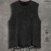 Bon&Bon Men's Distressed Cotton Sleeveless T-Shirt - Vintage Black Tank Black / XXL
