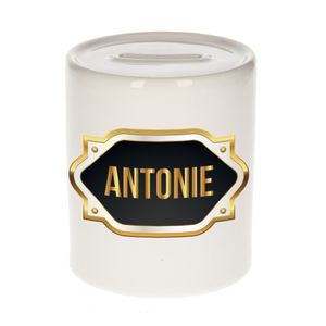 Naam cadeau spaarpot Antonie met gouden embleem