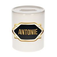 Naam cadeau spaarpot Antonie met gouden embleem