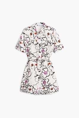 Jurk met getekende bloemen - WHITE - M