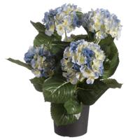 Louis maes Kunstplant - Hortensia hydrangea - blauw - in pot - 44 cm - met bloemen