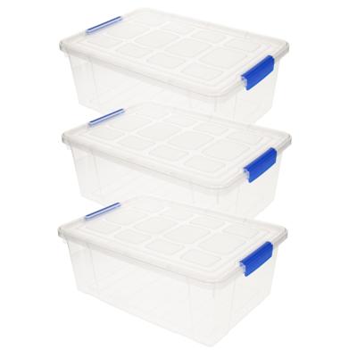 Plasticforte Opbergbak met deksel - 3x - 9L - transparant - 37x26x14cm