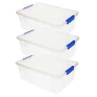 Plasticforte Opbergbak met deksel - 3x - 9L - transparant - 37x26x14cm