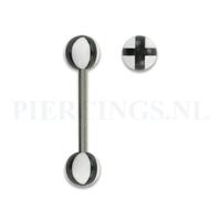 Tongpiercing acryl wit zwart kruis Tongpiercing acryl wit zwart kruis
